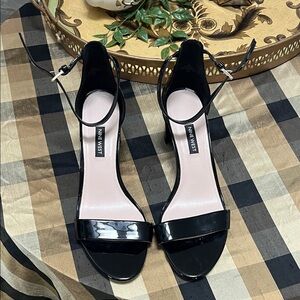 Nine West Black Patent Open-Toe Ankle-Strap Heels